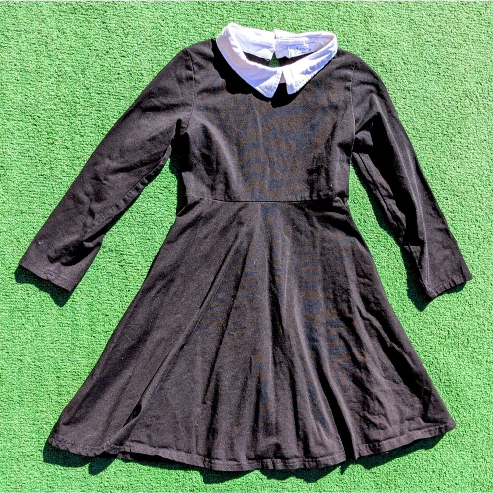 Girls Sz 6 Wednesday Addams Costume L/S Cotton/Spandex Black & White Dress EUC